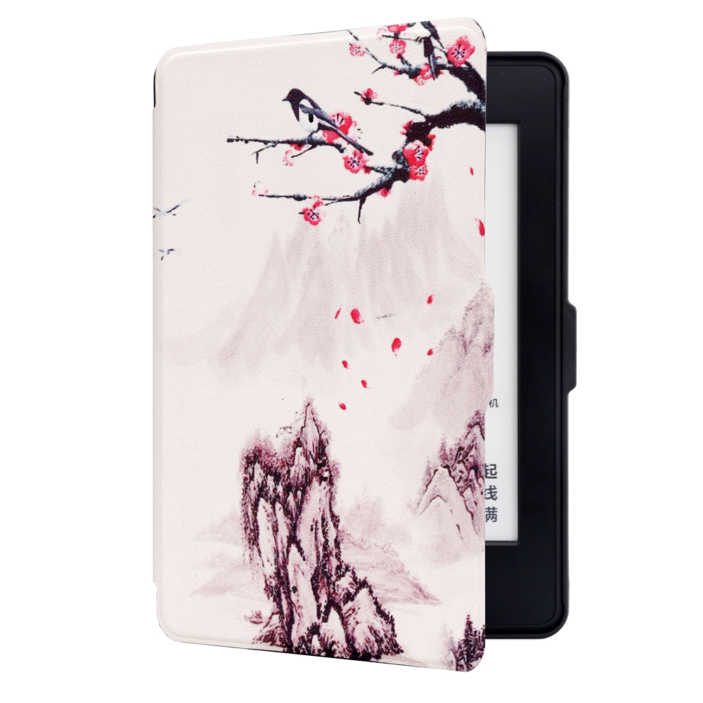 

ABS Plastic Landscape Wintersweet Painted Smart Sleep Protective Cover Case For Kindle Paperwhite 1/2/3 eBook Reader