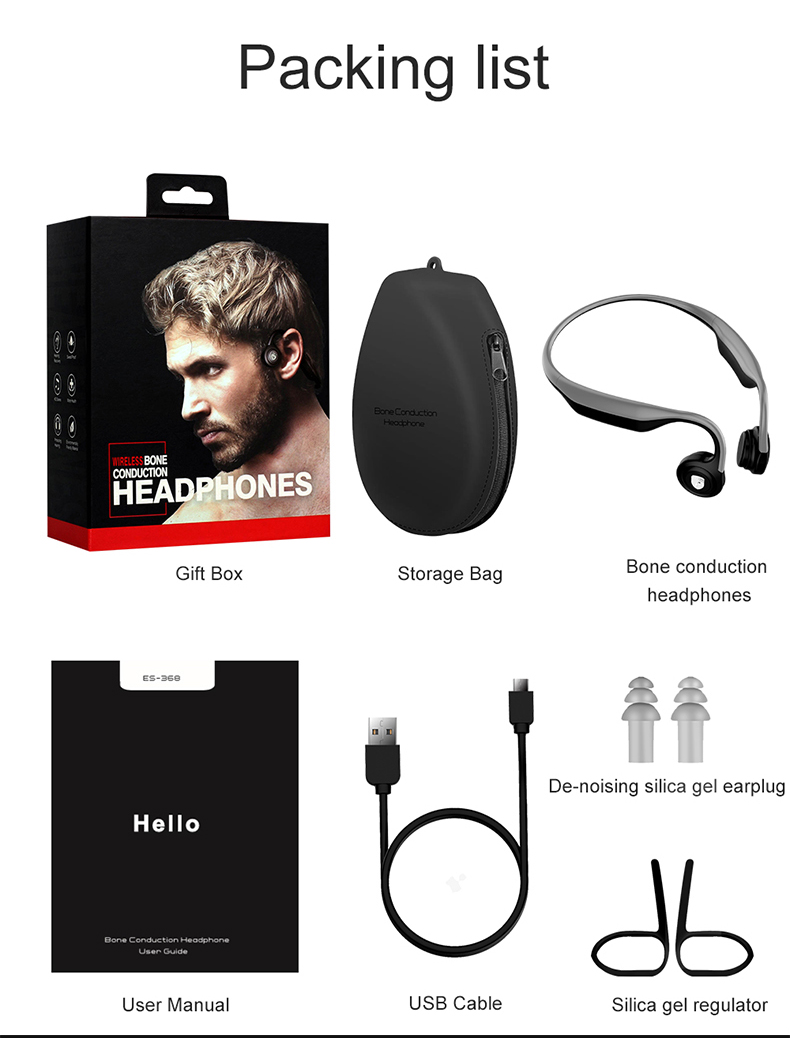 Bluetooth Bone Conduction Stereo Earphones With Mic