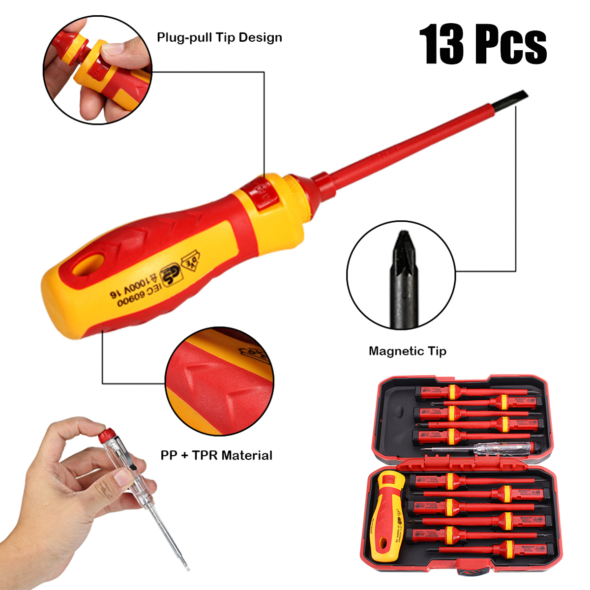 13Pcs 1000V Electronic Insulated Screwdriver Set Phillips Slotted Torx CR-V Screwdriver Repair Tools 65