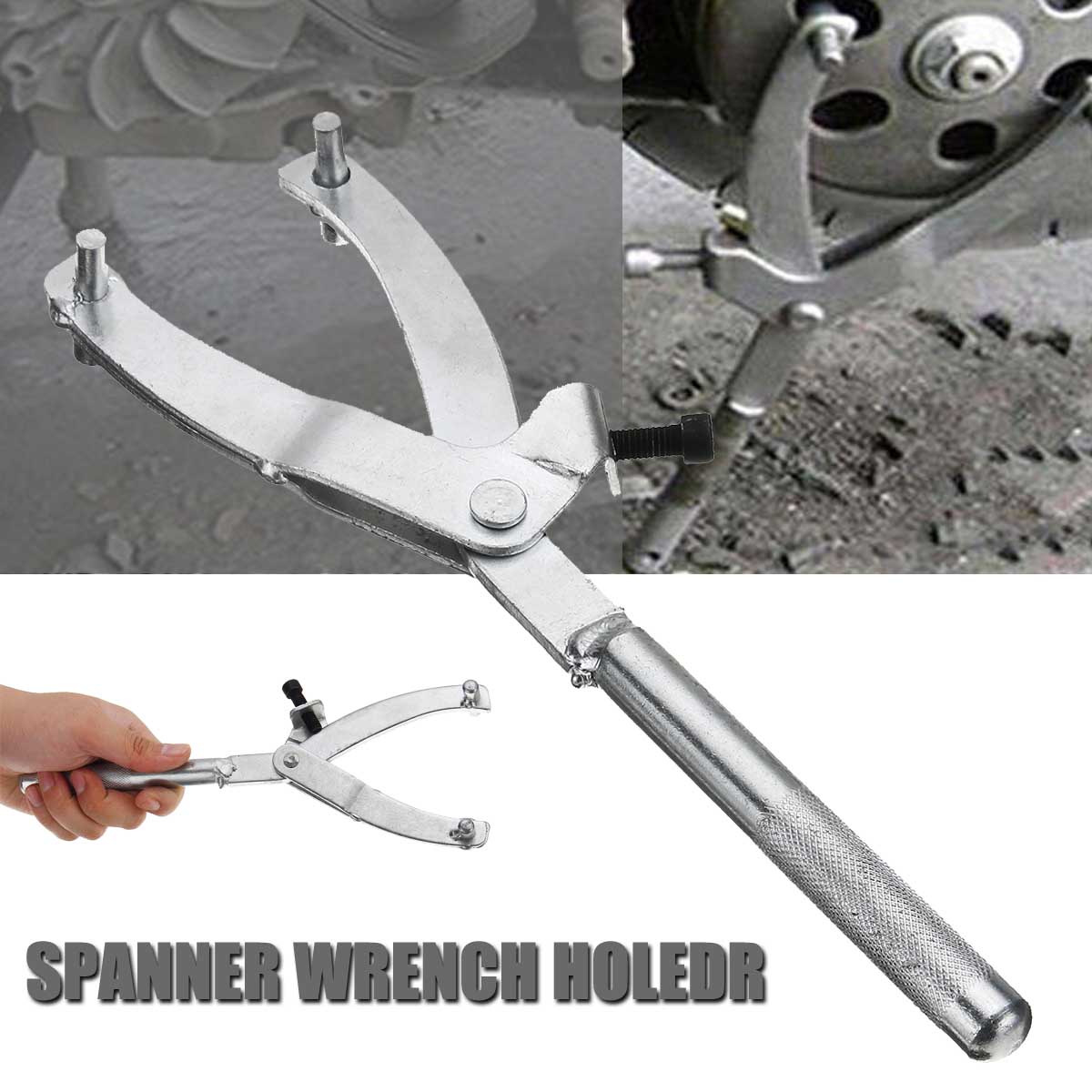 Boomer888 Black Clutch Flywheel Spanner Steel Wrench Pulley Motorcycle Holder Adjustable Locking Hand Tool Equipment Length 295 Millimeters 