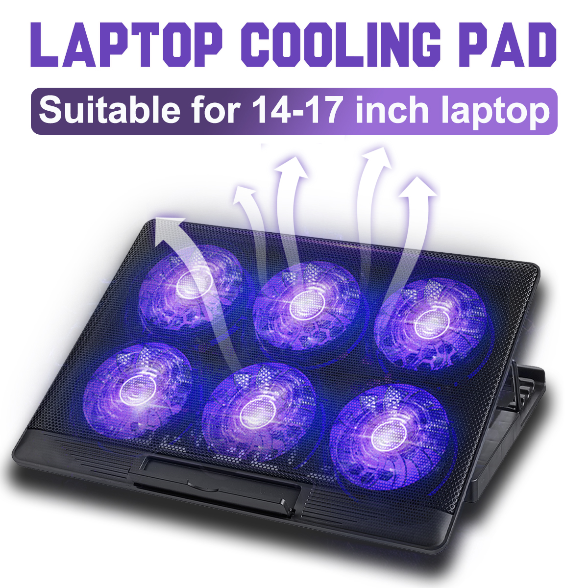 6 Fan Adjustable Laptop Cooling Pad Cooler Portable Stand For 14-17inch Laptop