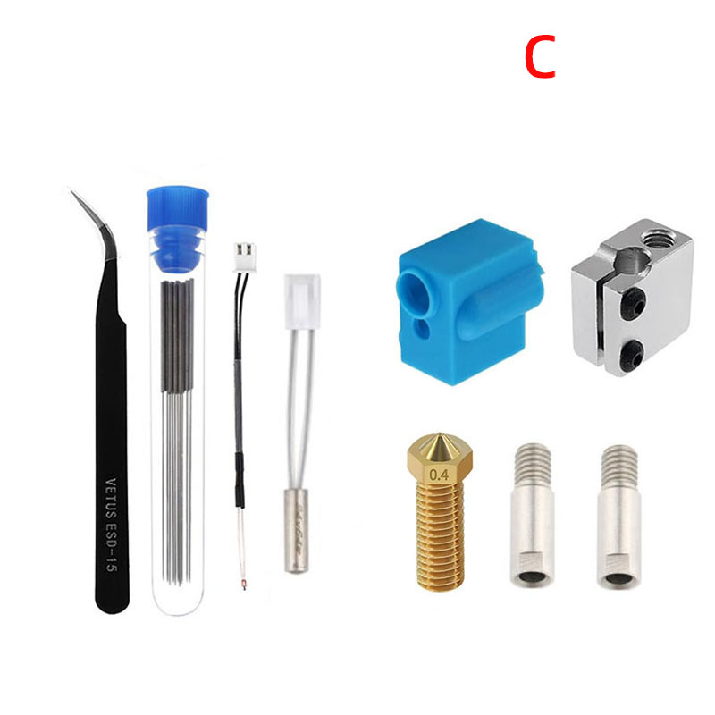 3D Printer Accessories Nozzle Silicone Sleeve Thermistor Heating Tube Throat Kit