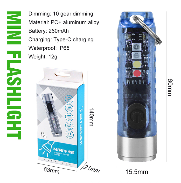 SST20 400LM Portable Mini Outdoor Key Chain Flashlight with Multi-light Source Side Light TYPE-C Rechargeable Multi-functional Mini LED Torch