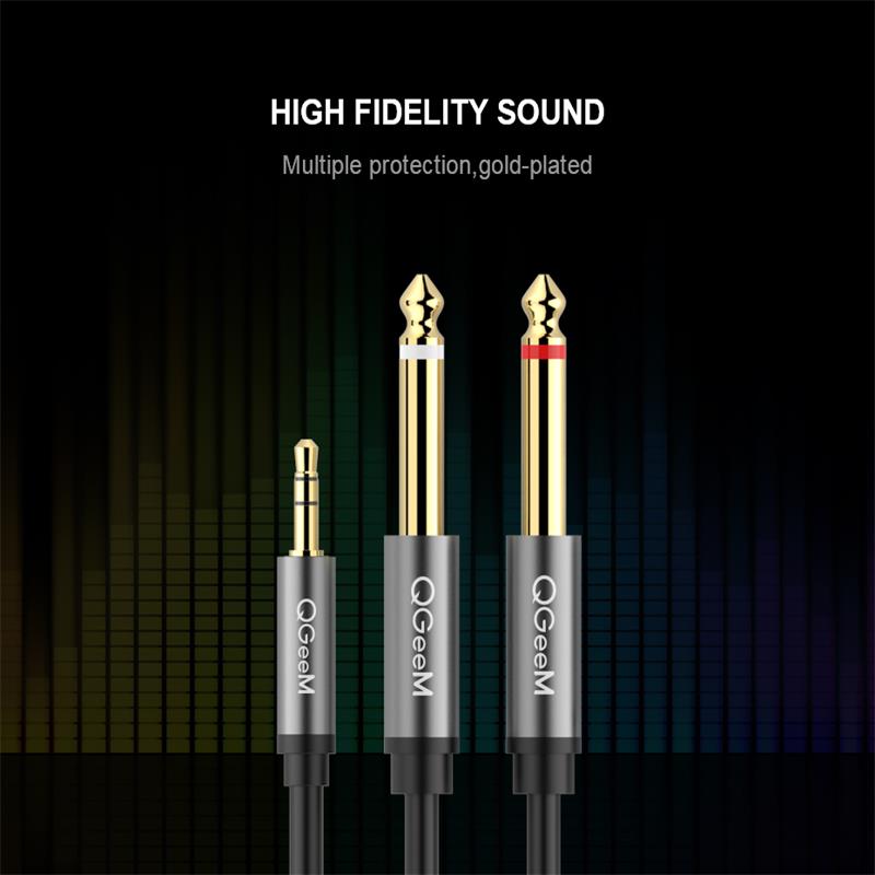 QGeeM Jack 3.5mm to 6.35mm*2 Adapter Audio Cable Gold Plated 6.5mm 3.5 Jack Splitter Audio Cable for Mixer Amplifier Speaker