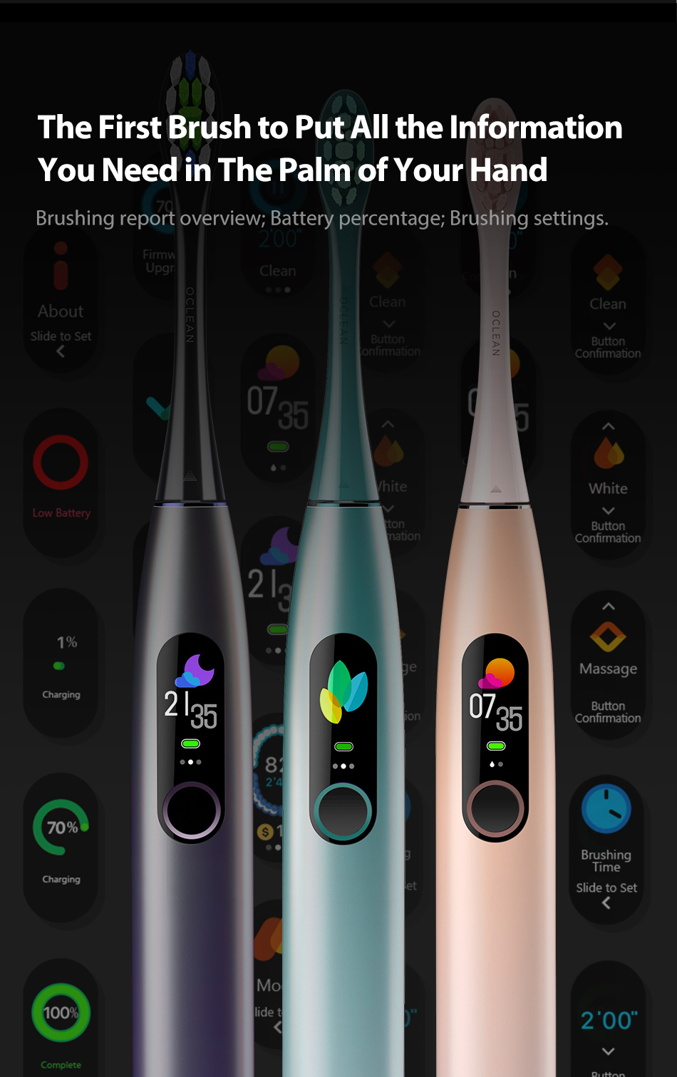 Oclean X PRO Blue Sonic Electric Toothbrush 32 Levels IPX7 Waterproof Touchscreen Rechargeable Tooth Cleaner Support App for IOS & Android