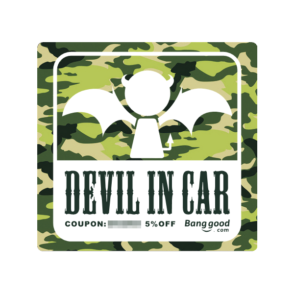 114x114mm Banggood Logo 5% OFF Coupon Car Stickers PVC  ANGEL IN CAR DEVIL IN CAR Decals