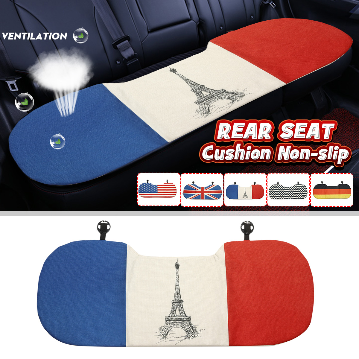 National Flag Style Car Rear Seat Cushion Pad Protector Breathable Anti-Slip Chair Cover Four Seasons Universal