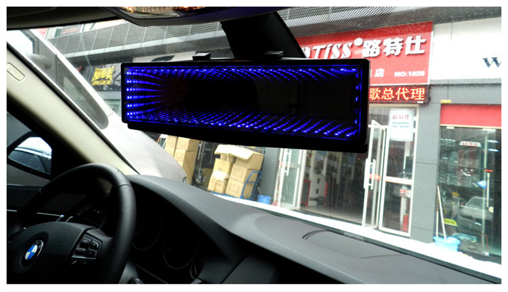 3D Car LED Interior Anti-Glare Rearview Mirror HD Wide Angle Plane Reflector Mirror Adjustable