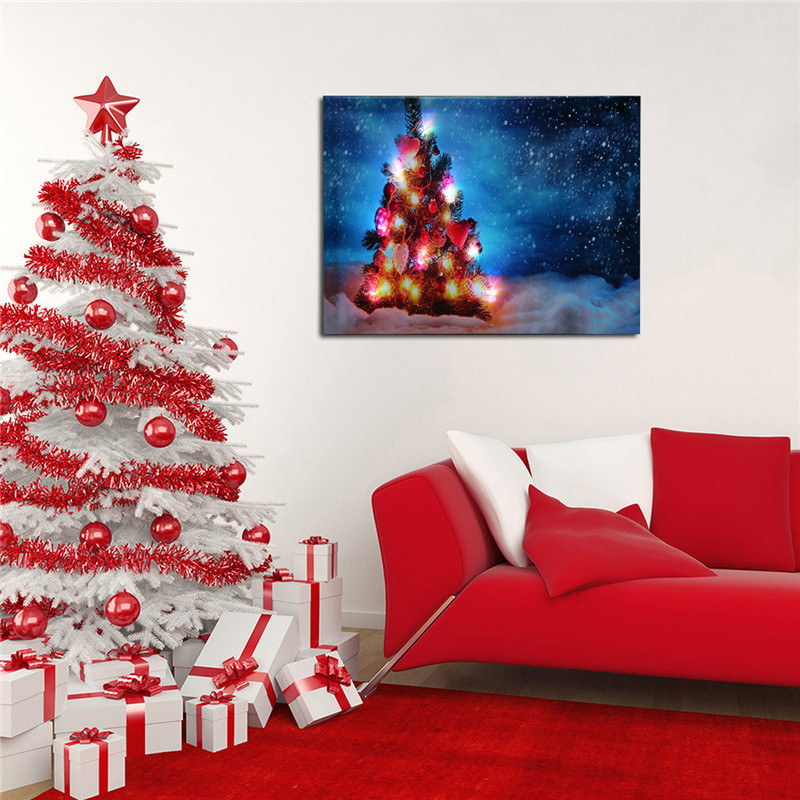 40 x 30cm operado LED arte nevado da parede da cópia das canvas do xmas da árvore do Natal