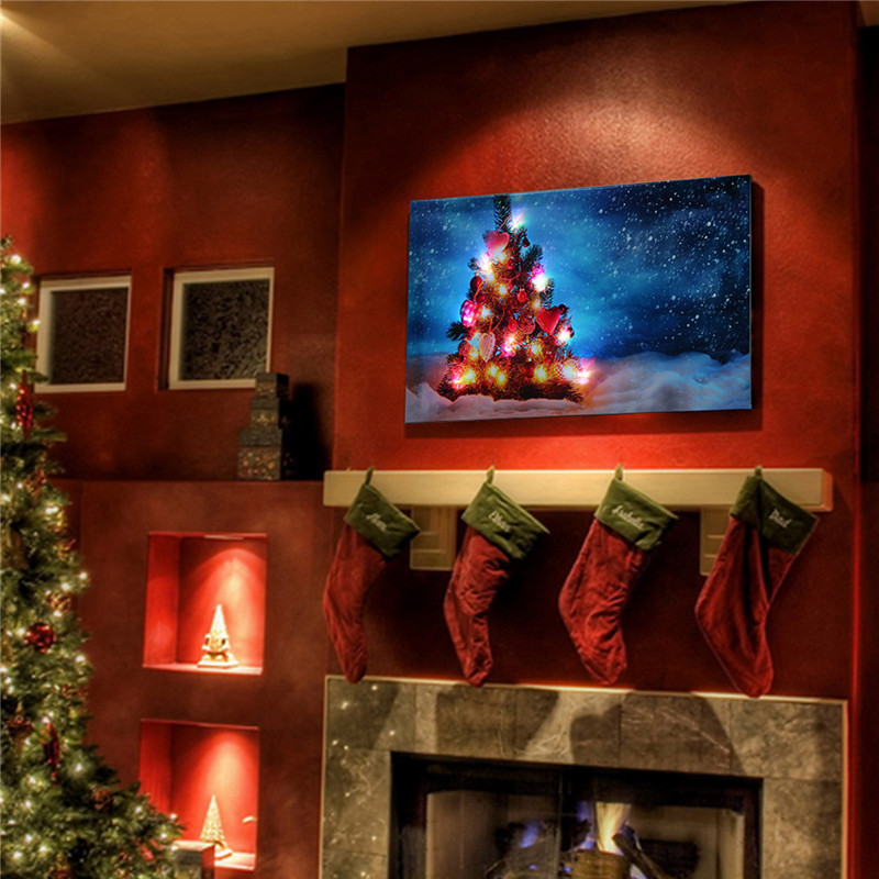 40 x 30cm operado LED arte nevado da parede da cópia das canvas do xmas da árvore do Natal