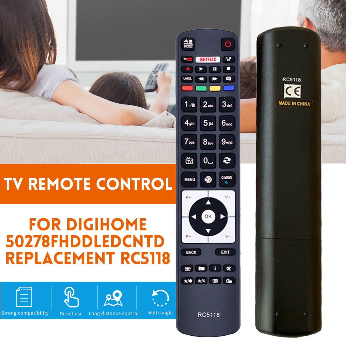 RC5118 Remote Control for Hitachi 32LED1600 32LED625 32LED700 HD Smart TV