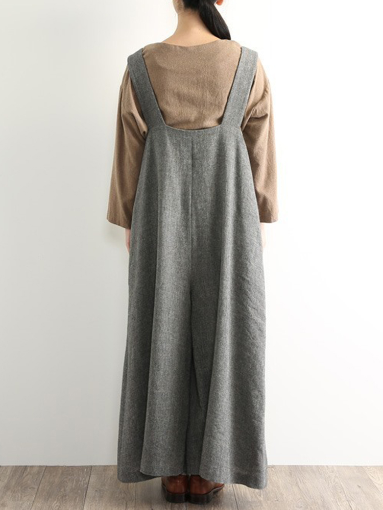 Women Japanese Style Sleeveless Straps Loose Vintage Dress