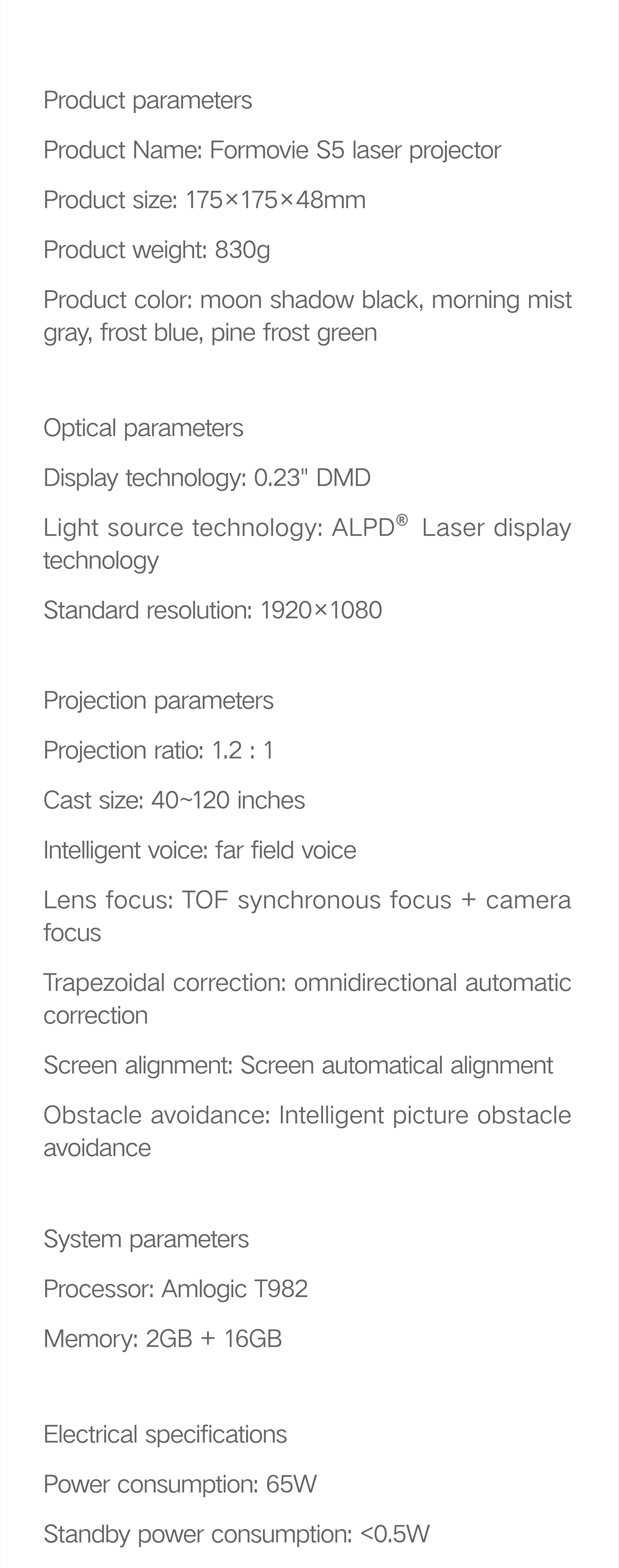 FENGMI S5 Mini Laser Projector ALPD 4K Supported 1100 ANSI Lumens HDR10 Automatic Correction MEMC 2+16GB Formovie Small Cinema