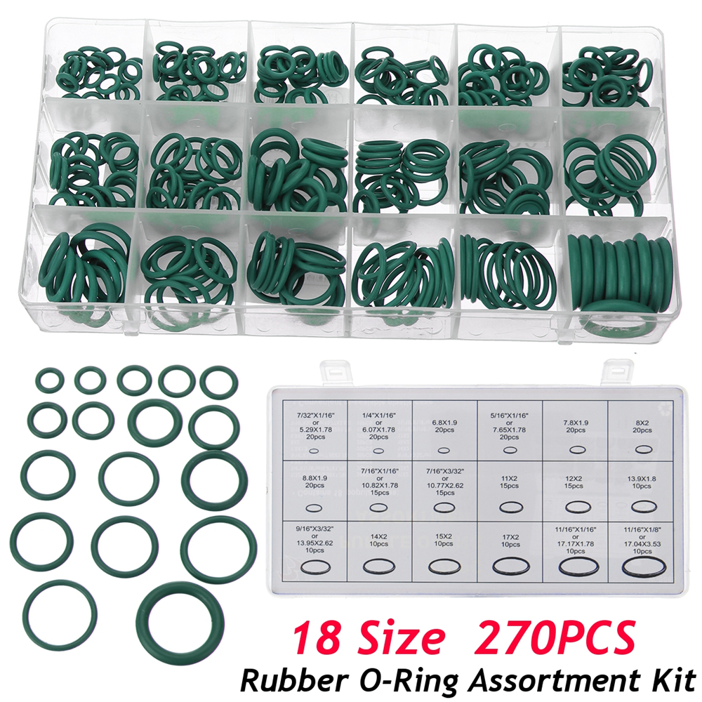 270pcs 18 Sizes O Ring Hydraulic Nitrile Seals Green Rubber O Ring Assortment Kit 8
