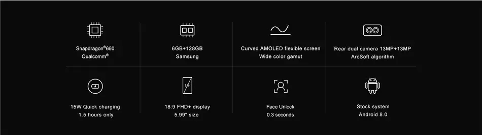 Elephone U Pro 5.99 Inch AMOLED Flexible Curved Display 6GB RAM 128GB ROM Qualcomm Snapdragon 660 2.2GHz Octa Core 4G Smartphone