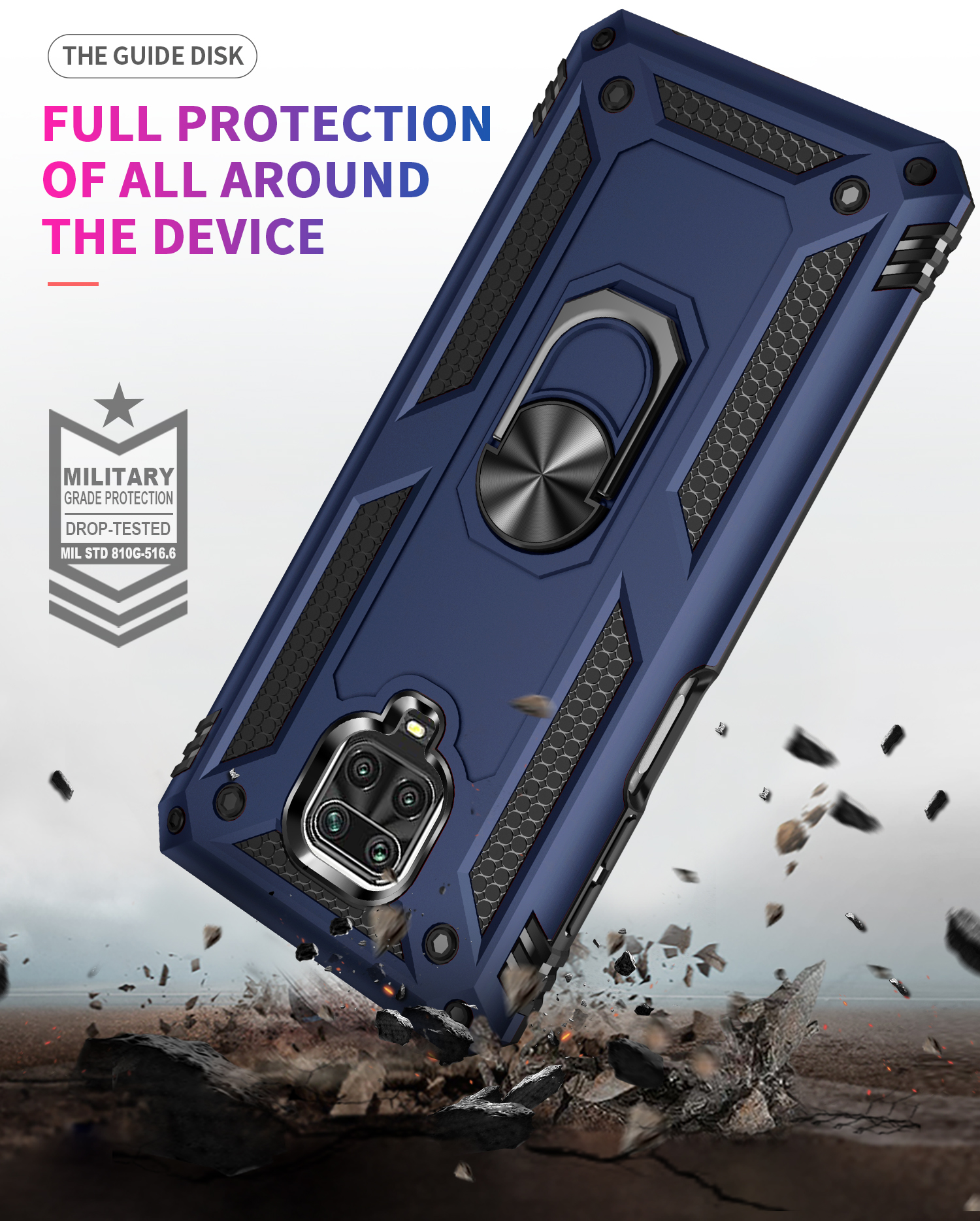 Bakeey Armor with 360° Degree Rotatable Magnetic Ring Holder Shockproof PC Protective Case for Xiaomi Redmi Note 9S / Redmi Note 9 Pro Non-original