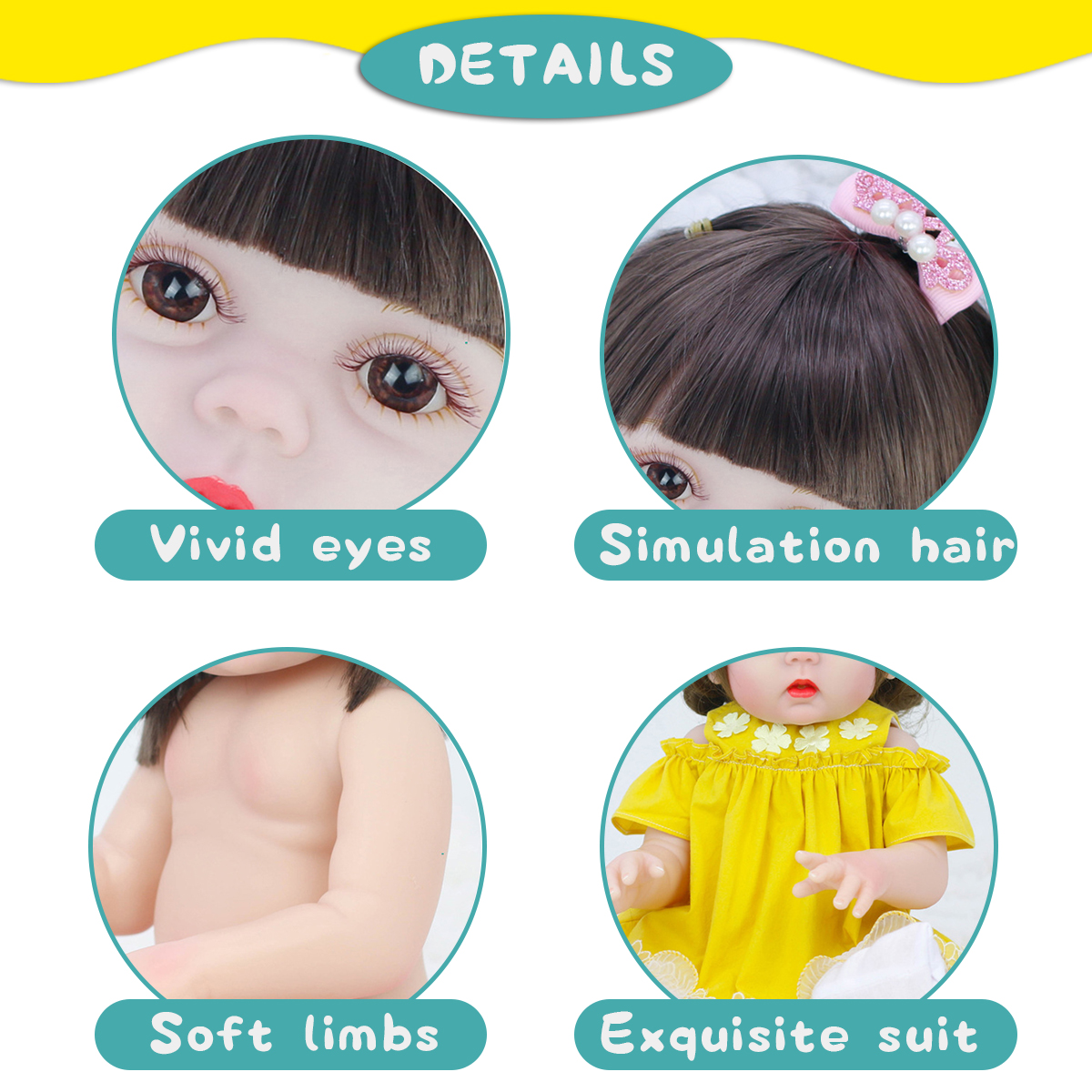 53CM Cute Soft Silicone Vinyl Lifelike Realistic Head Moveable Multi-function Reborn Baby Doll Toy - Photo: 3