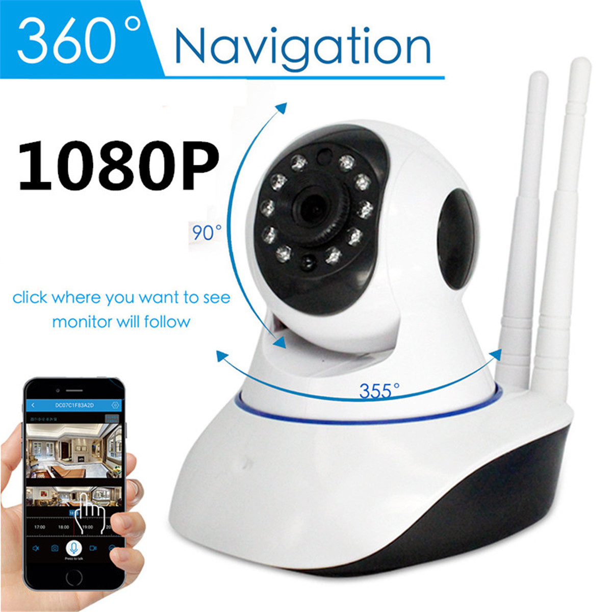 1080P 360° Panoramic Wireless Wifi Security IP Camera Monitor Night Vision CCTV 17