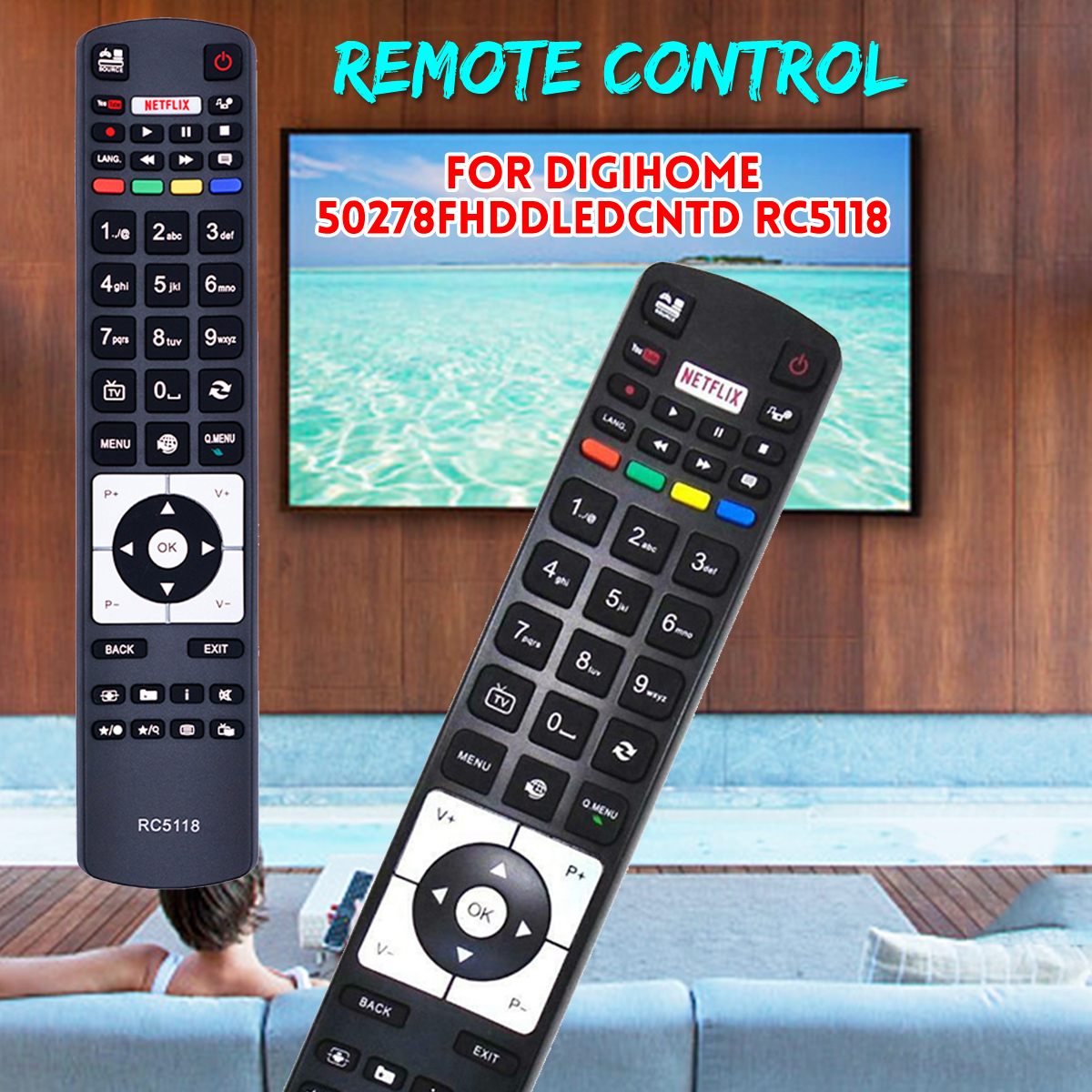 RC5118 Remote Control for Hitachi 32LED1600 32LED625 32LED700 HD Smart TV