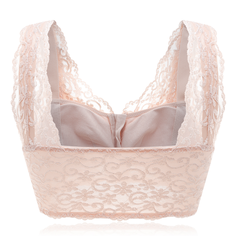 Banggood Front Zipper Lace Jacquard Comfy Breathable Wireless Padded Crop Bra