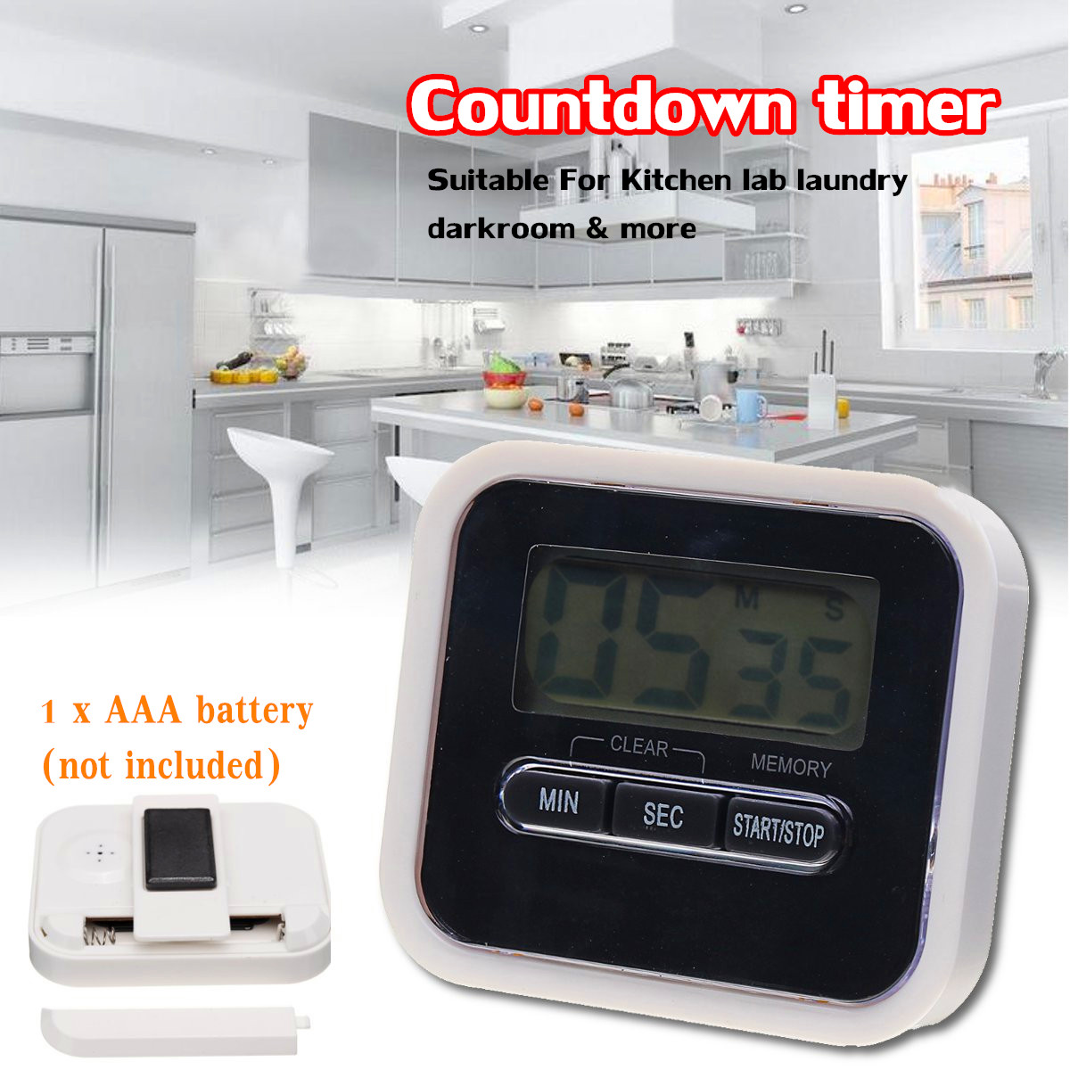 LCD Display Digital Home Cooking Timer Alarm Count UP Down Clock Alarm Countdown Timer ...