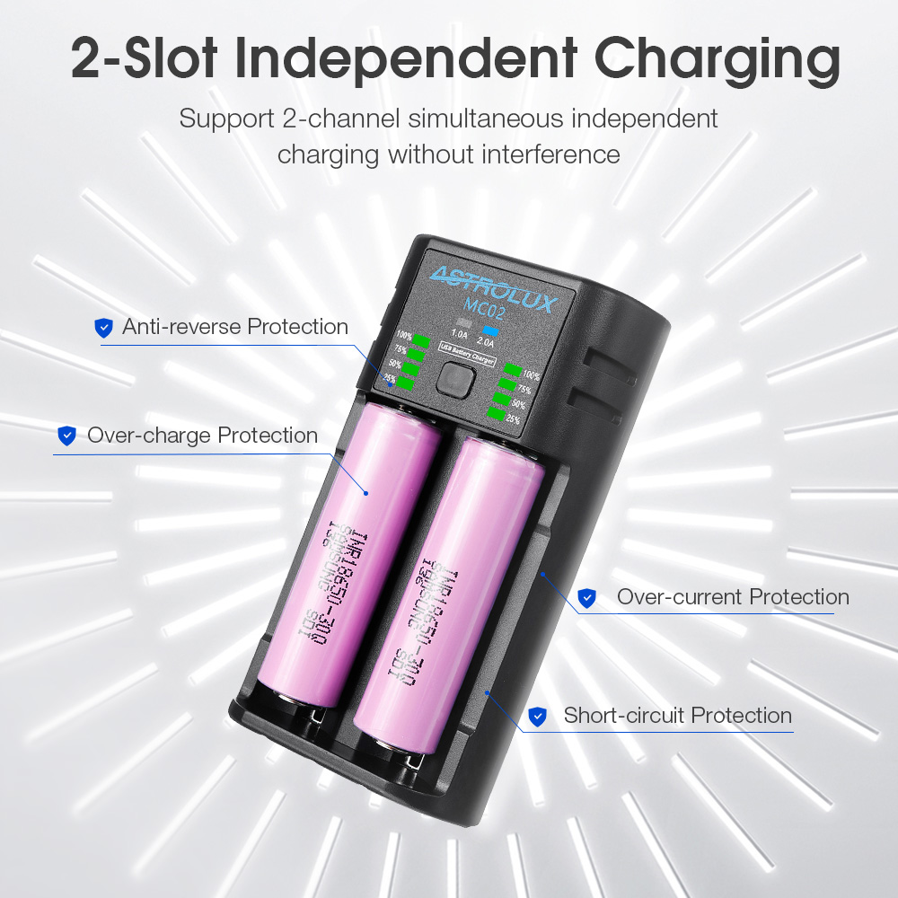 Astrolux® MC02 2 in1 USB Charging Mini Battery Charger Portable Mobile Phone Power Bank Current Optional Charger For 18650 21700 26650 Li-ion Battery