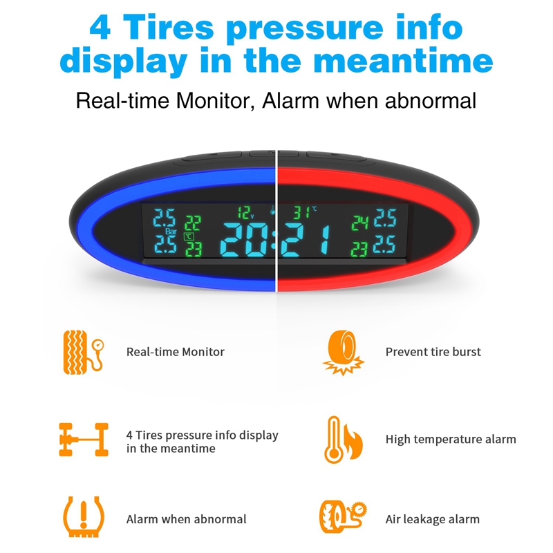 12V Car TPMS Tyre Pressure Monitoring System with Ambient Lights OBD Auto Security Alarm External Sensor