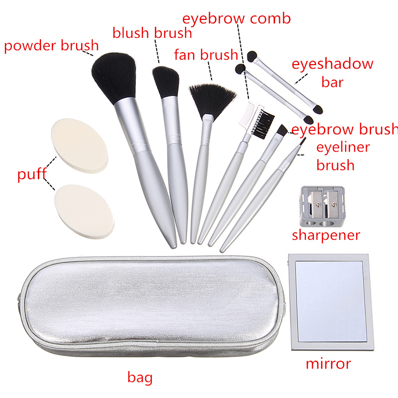 Makeup Brushes Set Kit Sharpener Lip Liner Eye Shadow Eyebrow Cosmetics Puff Fan Blush Mirror