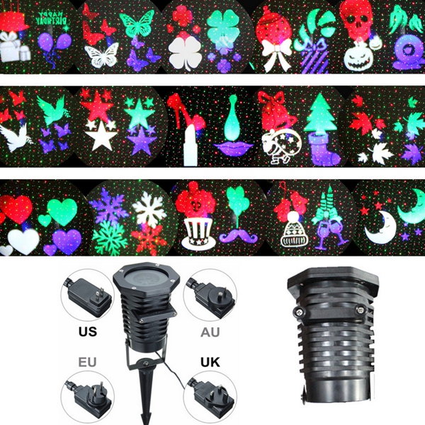 12W 10 Patterns+ Red Green Star Projector Remote Stage Light Outdoor Christmas Party Decor