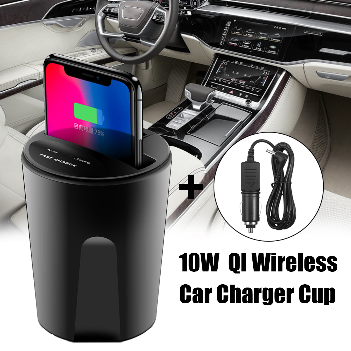 For Iphone X Iphone 8 Qi Wireless Charger Car Cup Mount Holder USB Charging Port