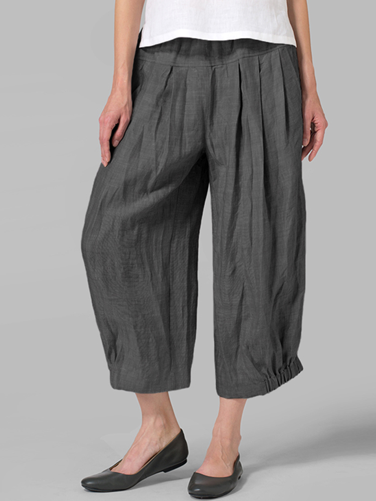 Women High Waist Loose Casual Wide Leg Pants Solid Color Trousers