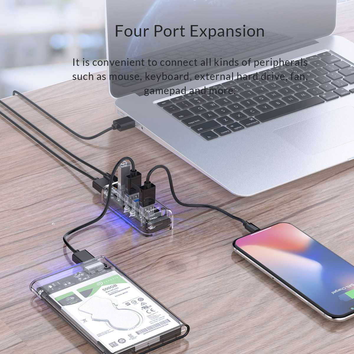 Orico F4U-U3 Transparent 4-Port USB 3.0 Hub with Dual-port Power Supply 56
