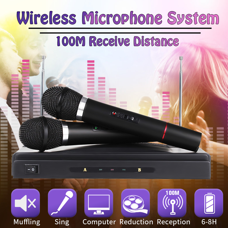 Karaoke Wireless Microphone System KTV Dual Handheld Mic Cordless Receiver