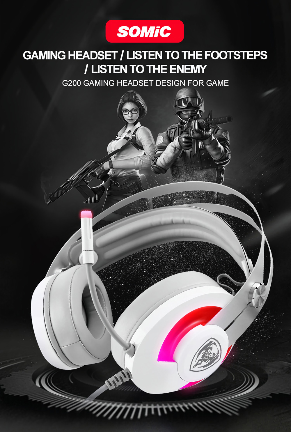 SOMiC G200 7.1 Surround Sound USB Wired Gaming Headphone Headset with Noise Reduction Mic 30