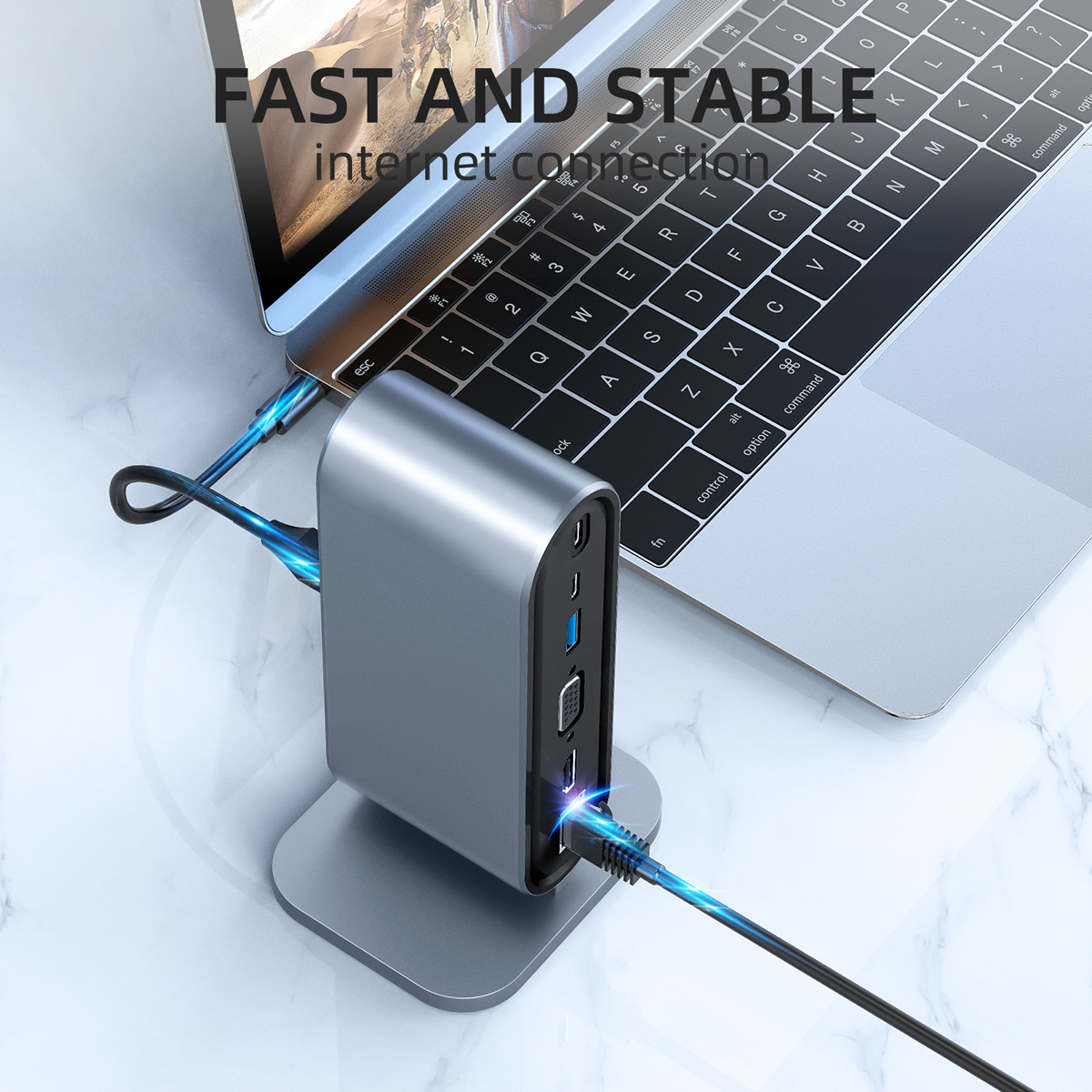13 In 1 USB-C Hub Docking Station Adapter with 1 * USB 3.0/3 * USB 2.0/100W Type-C PD/3 * Type-C/4K HD Display Video Outputs/RJ45 Internet Port/3.5mm Audio Jack/VGA/SD TF Memory Card Readers