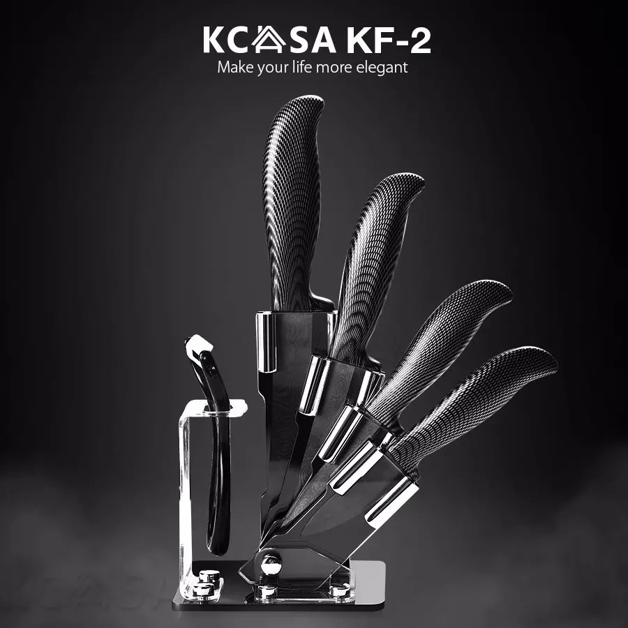 KCASA KF-2 5 Pieces Black Blade Ceramic Knife Set Multi-function Ergonomic Chef Knife Peeler Slicer 