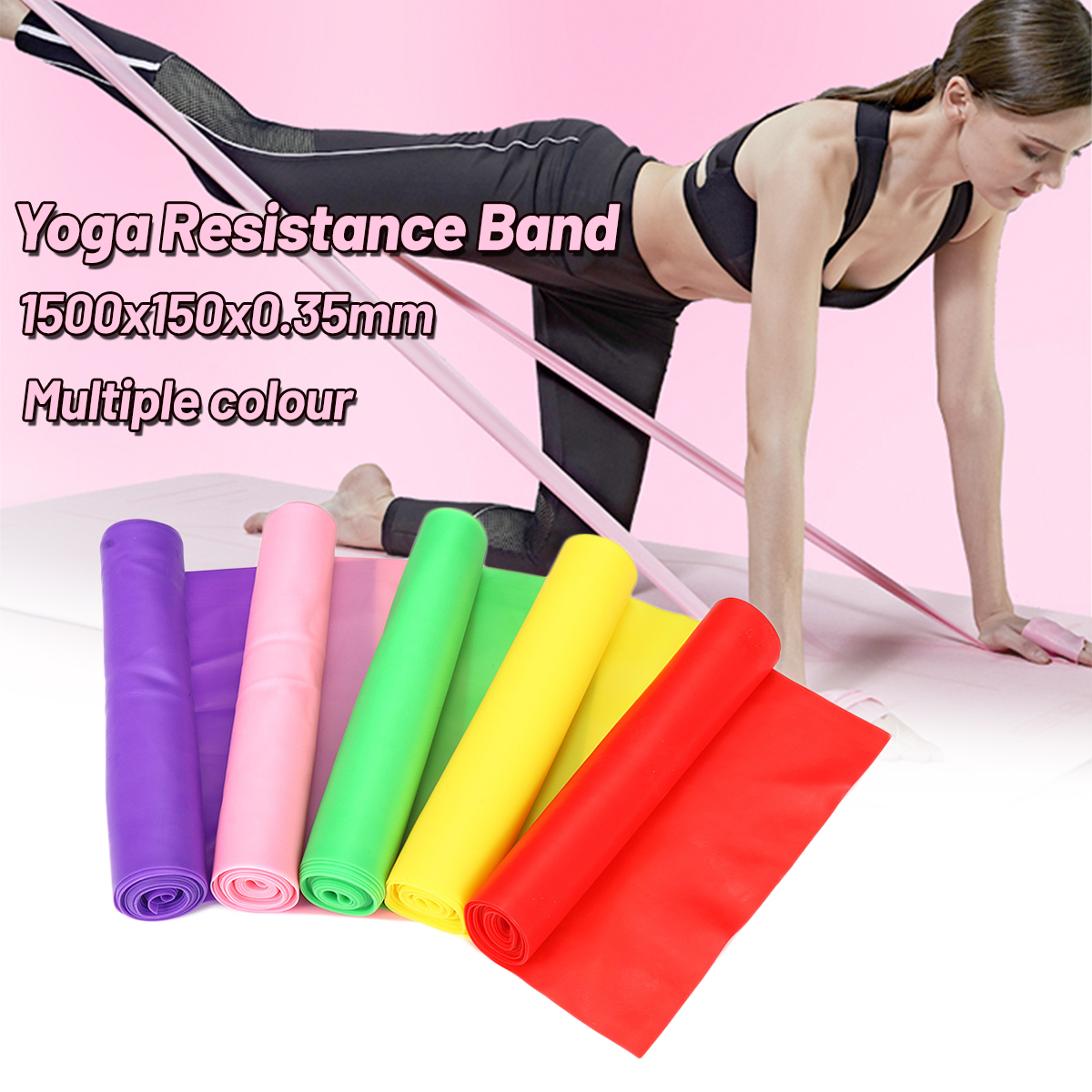 1.5m Elastic Yoga Pilates Stretch Resistance Bands Strap Exercise Home Workout GYM 0.35mm Thickness