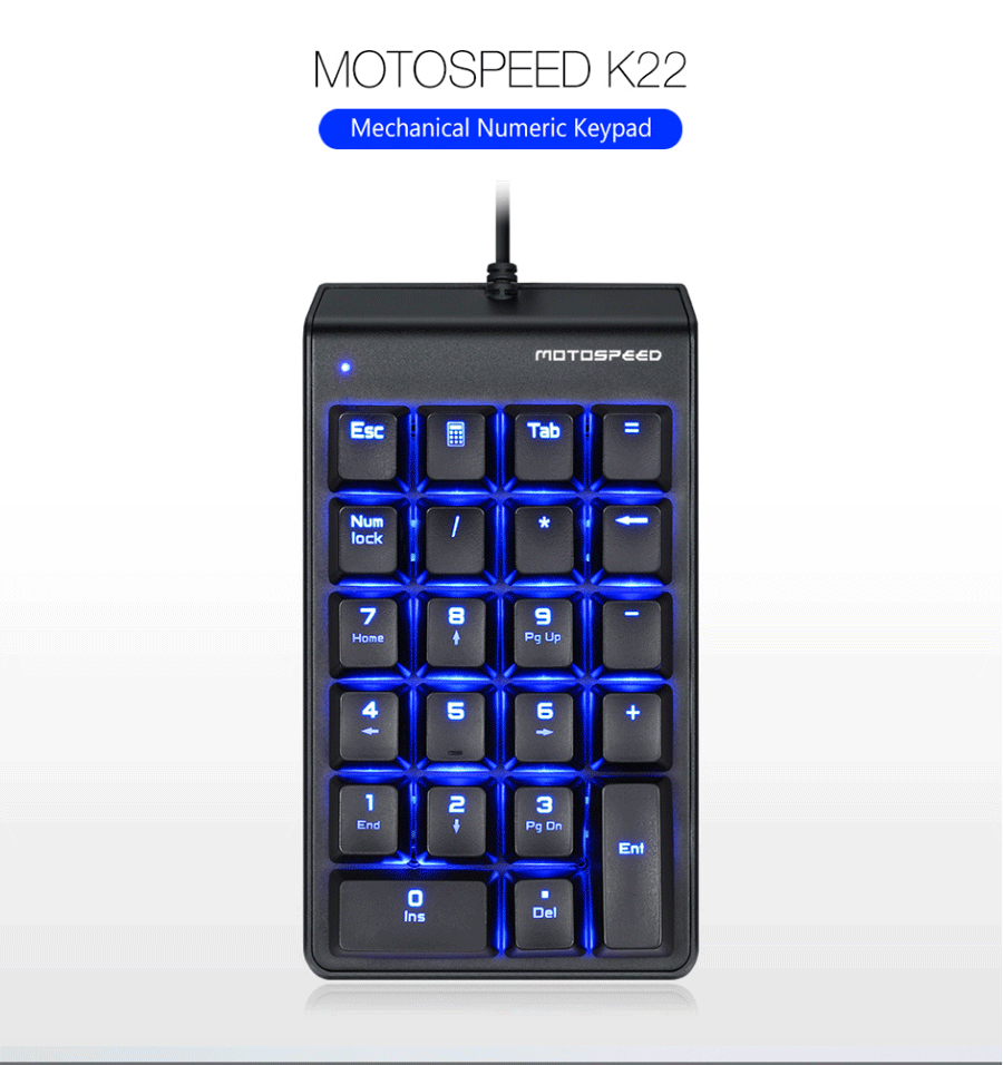 Motospeed K22 22 Key Wired Mini Mechanical Numeric Keypad Backlit Numeric Keyboard Red Switch