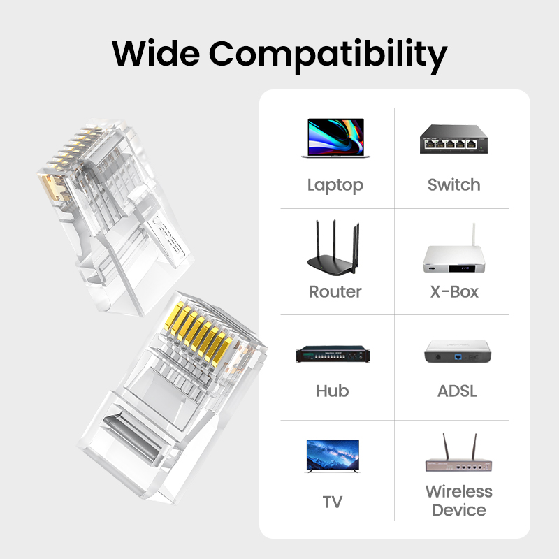 UGREEN 50pcs RJ45 Ethernet Cable Cat 6 Connector RJ45 Connector Ethernet Cable Crimp Connectors UTP Network Plug for Wire