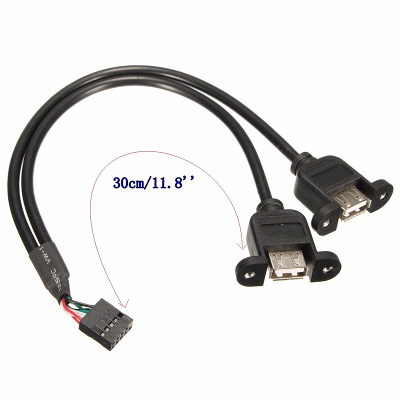 2 de doble USB 2.0 Tipo de una hembra de 9 pines del cable adaptador de la placa madre de la placa base