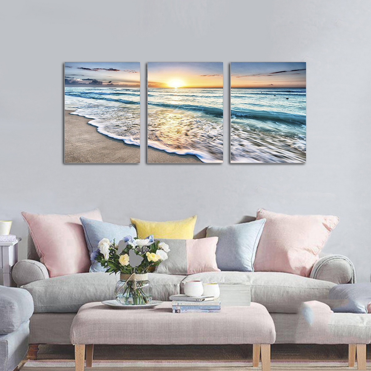 Praia Arte Da Parede Da Lona Pôr Do Sol De Areia Mar Oceano Wave 3 Painel Home Picture Decor Pinturas