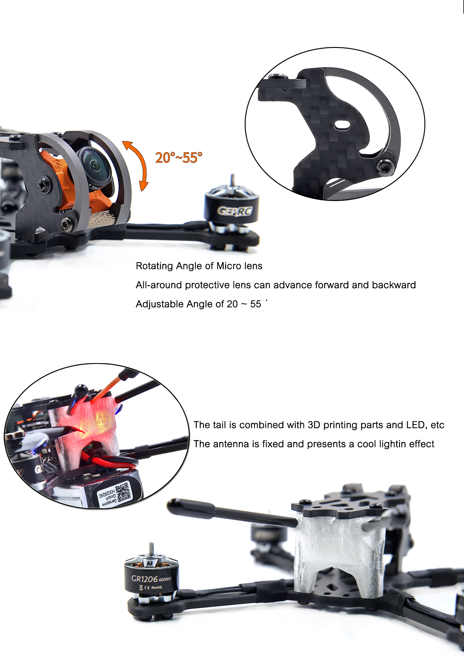 GEPRC GEP-PX3 3 Inch 140mm Wheelbase 3mm Arm 3K Carbon Fiber Frame Kit for RC Drone FPV Racing - Photo: 2