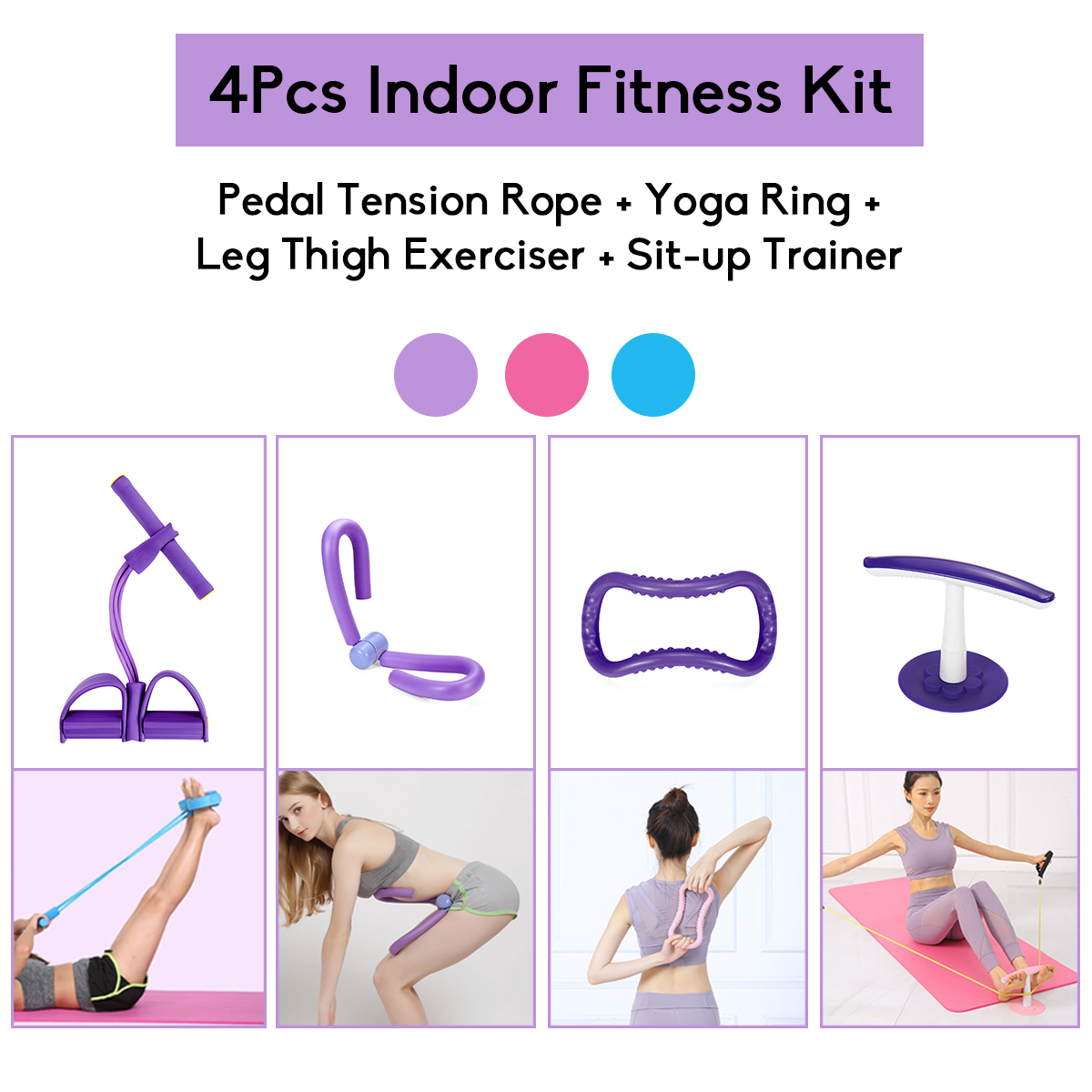 4Pcs Pedal Tension Rope Yoga Ring Leg Thigh Exercise Tools Indoor Fitness Kit