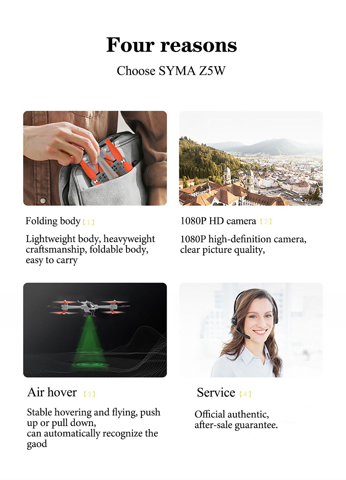 SYMA Z5W 4CH 1080P Camera Foldable Air Hover Altitude Hold  Intelligent RC Helicopter RTF