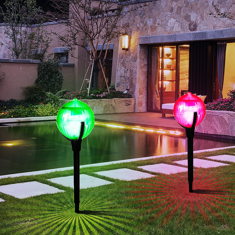 

2pcs Solar Colorful Ball Stake Lamp Waterproof Outdoor Garden Path Lawn Landscape Light Decor