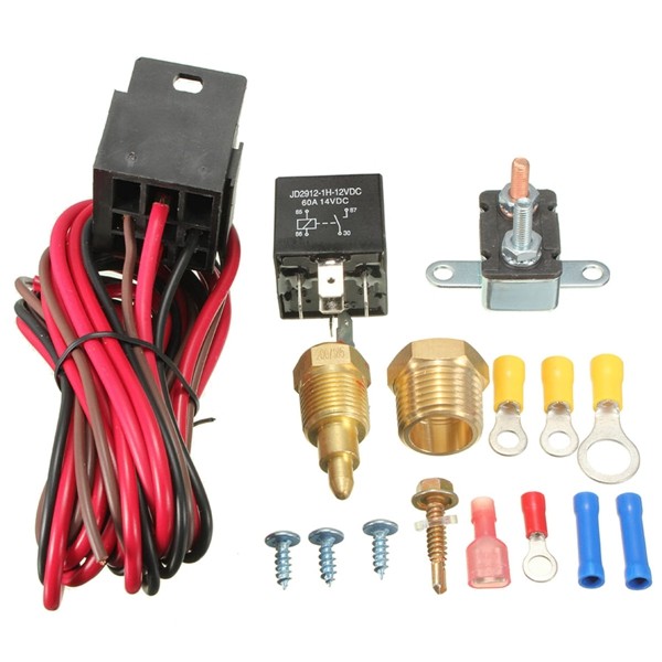 

175~185 Degree Engine Cooling Fan Thermostat Temp Switch Sensor 4pins Relay Kit