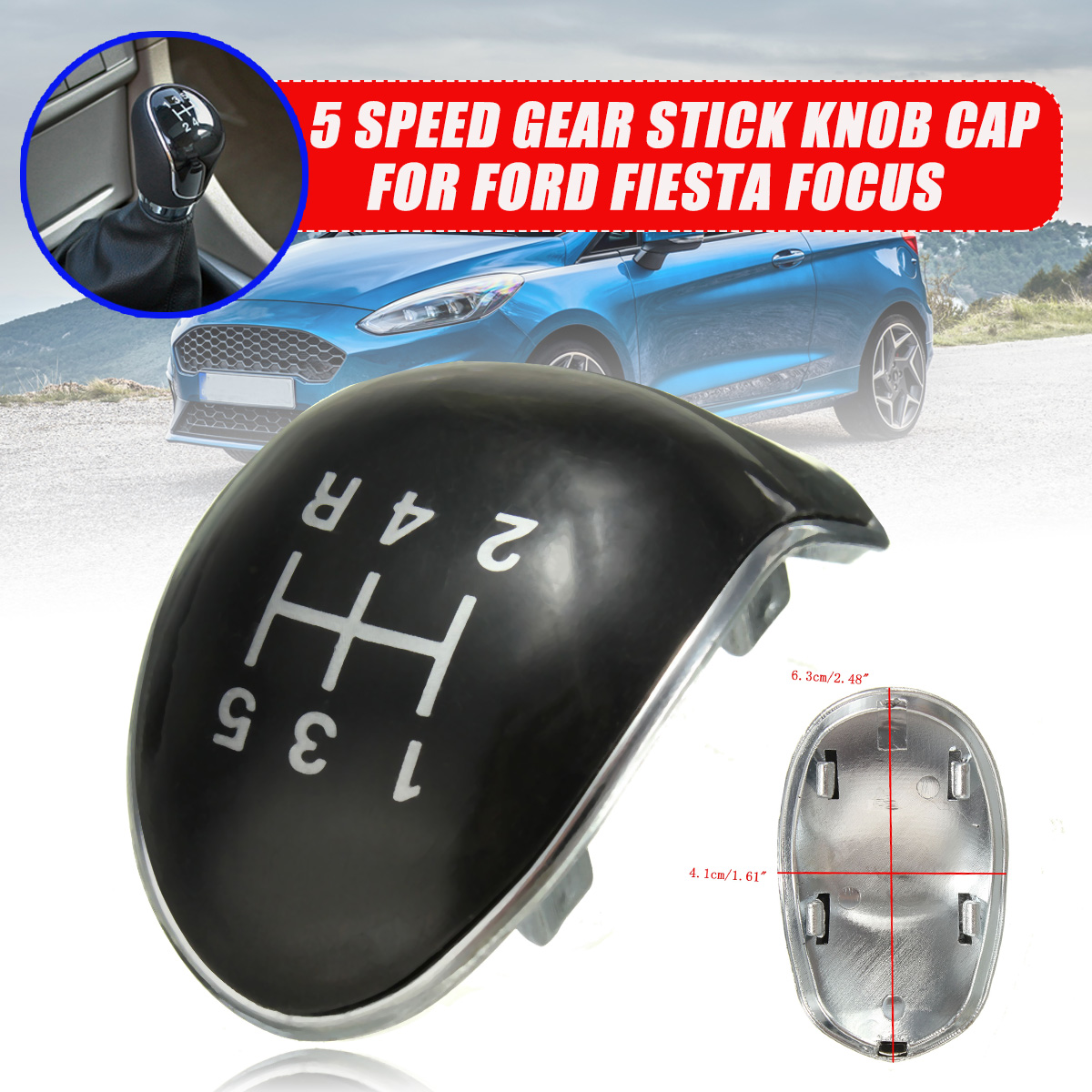 5 Speed Gear Stick Shift Knob Cap Cover Black/Chrome Replacement For Ford Fiesta Focus
