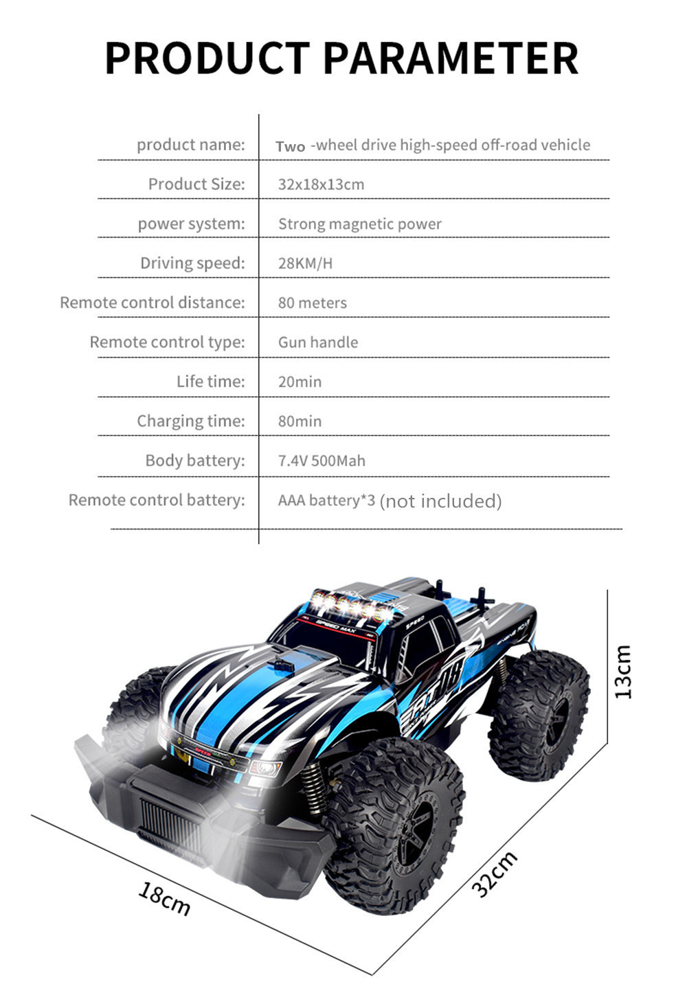 Eachine EAT08 RTR with 2/3 Battery 1/14 2.4G 2WD RC Car Front LED Light Off-Road Vehicles Model Kids Children Toys - Photo: 14