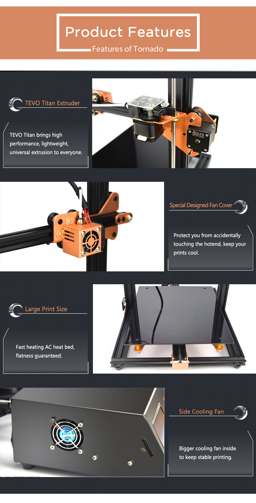 TEVO® Tornado DIY 3D Printer Kit 300*300*400mm Large Printing Size 1.75mm 0.4mm Nozzle Support Off-line Print 9
