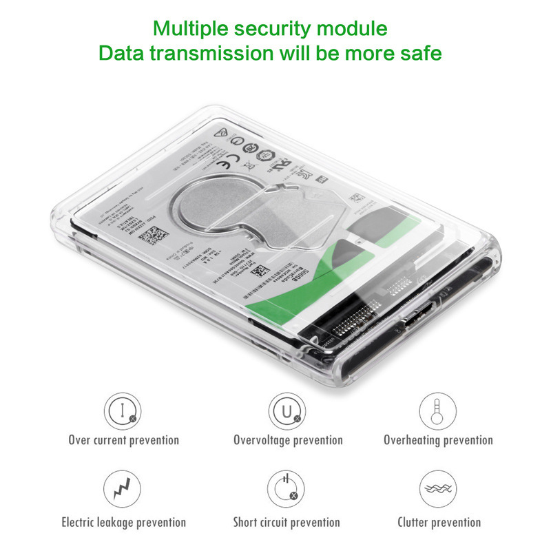 E-yield 2.5 inch Hard Disk Box Transparent SATA SSD/HDD to USB3.0 Solid State Drives Enclosures Up to 2TB